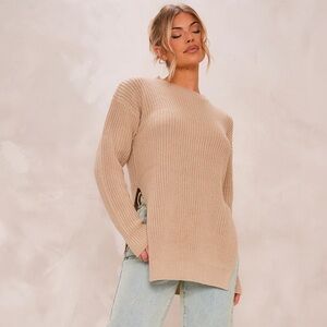 Stone Round Neck Side Split Sweater